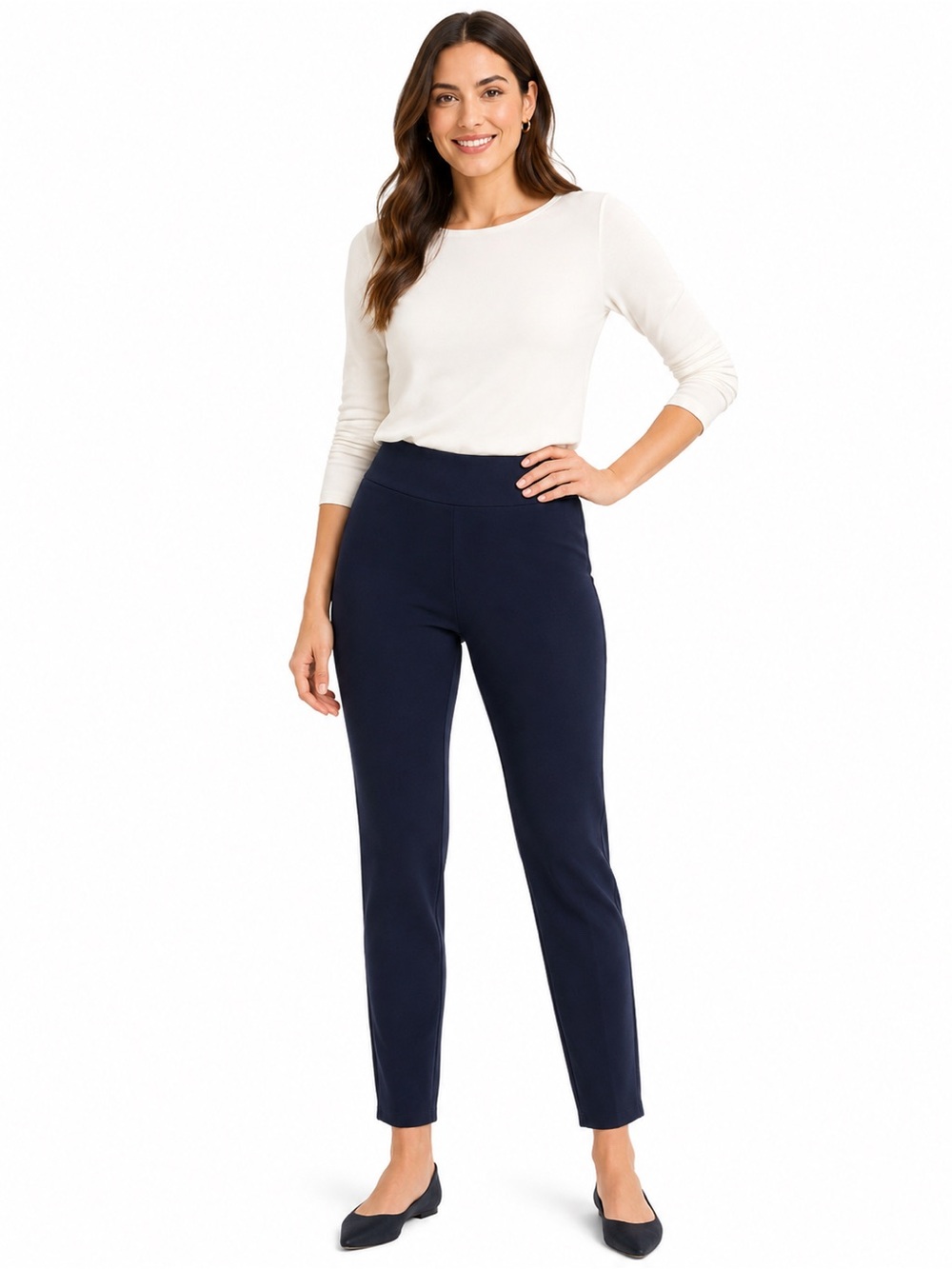 Slim Ankle Ponte Pants in Navy - 0910